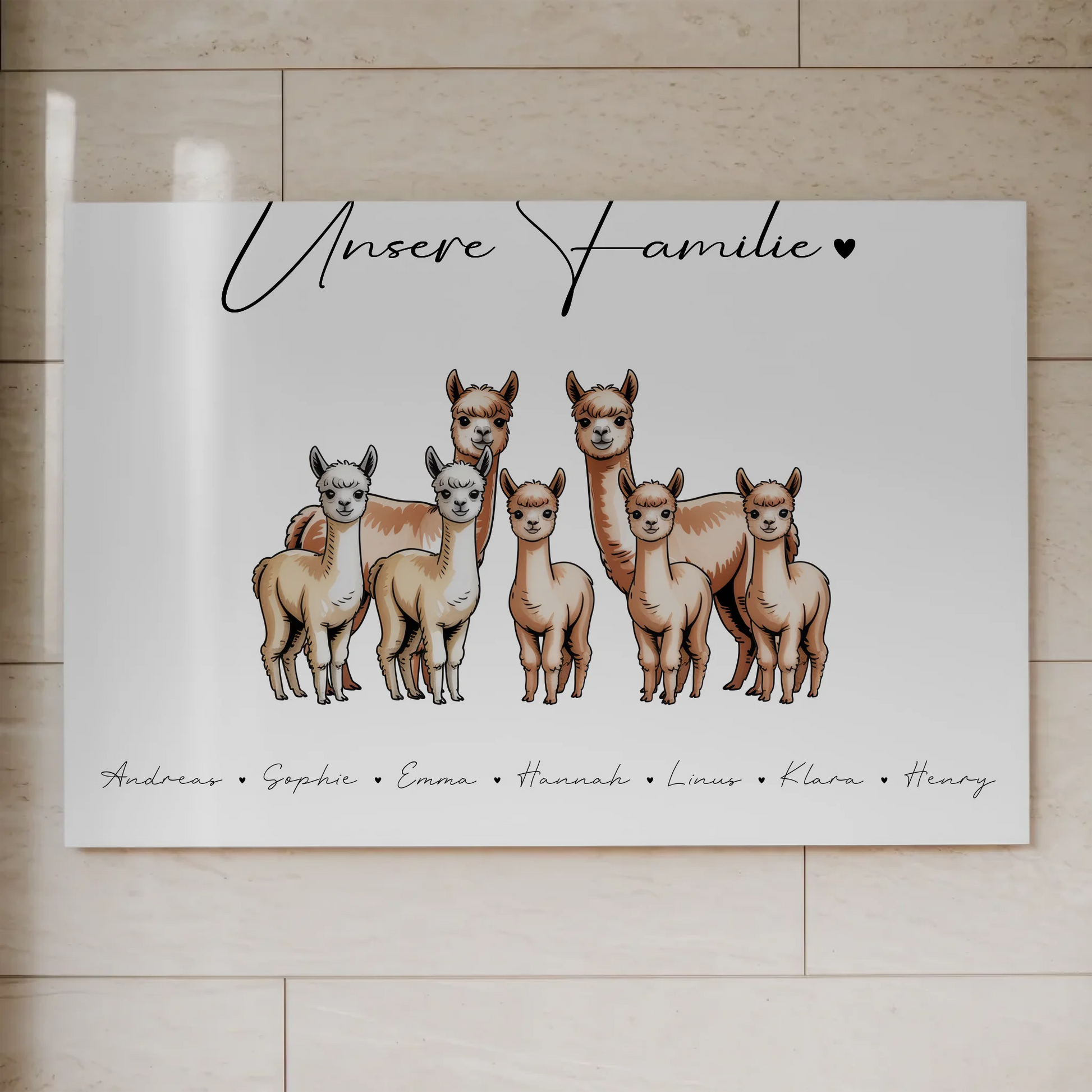 Fotoboard Mit Namen Familie Alpaka Familienporträt Geschenk für Papa Mama Oma Opa 1