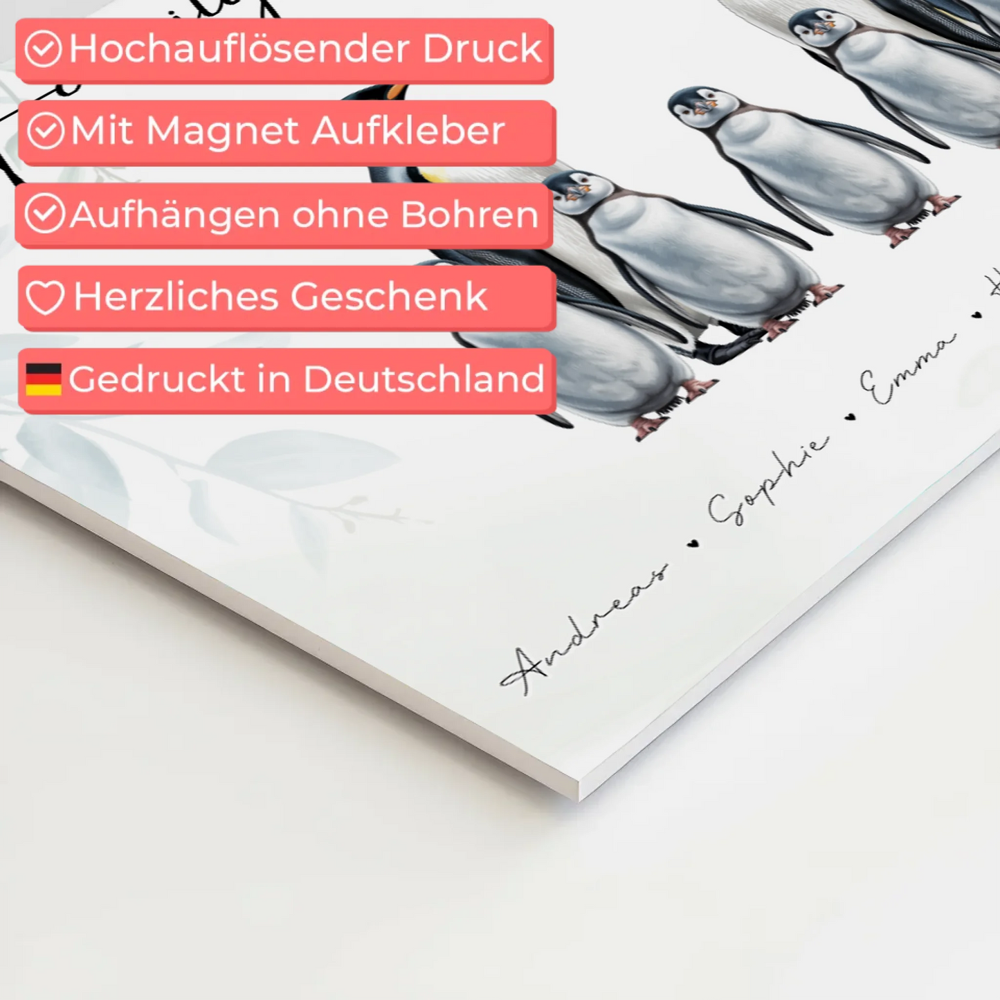 Familien Fotoboard Mit Namen Pinguin Familienporträt Geschenk für Mama Papa Oma Opa
