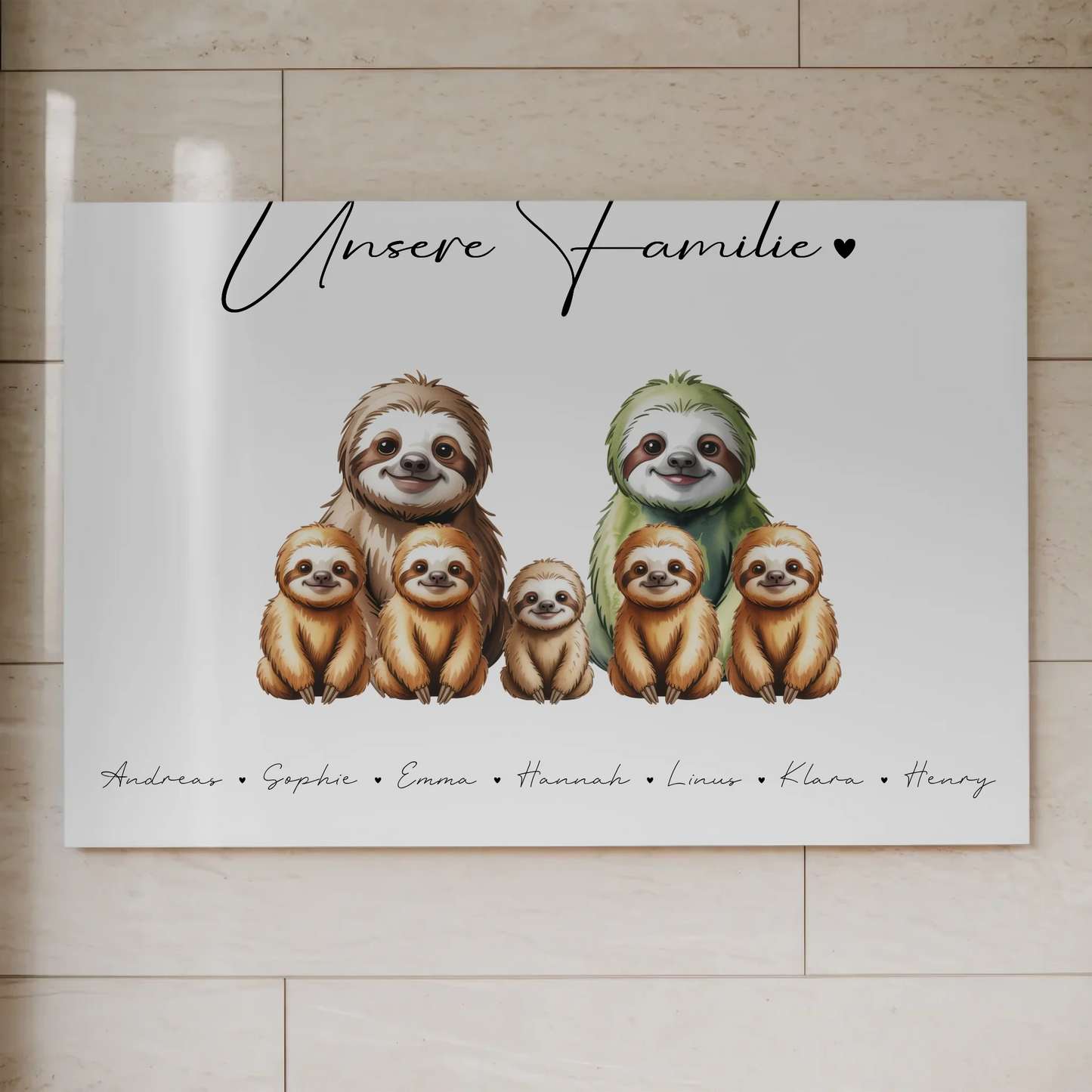 Fotoboard Wandbild Personalisiert Familie Faultier Familienporträt Geschenk für Oma Opa Mama Papa 1