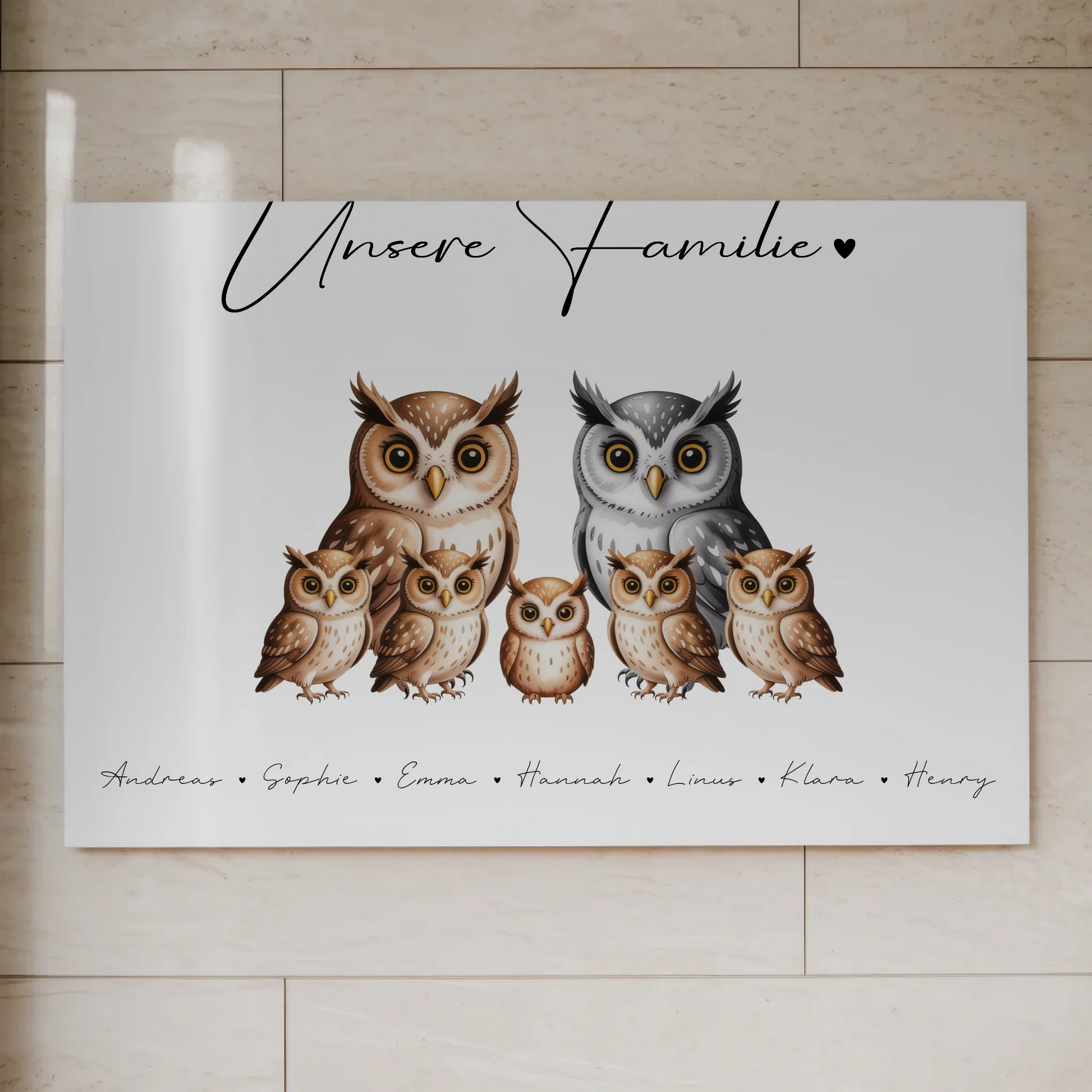 Fotoboard Magnet Poster Familie Eulen Familienporträt Geschenk für Mama Papa Oma Opa 1