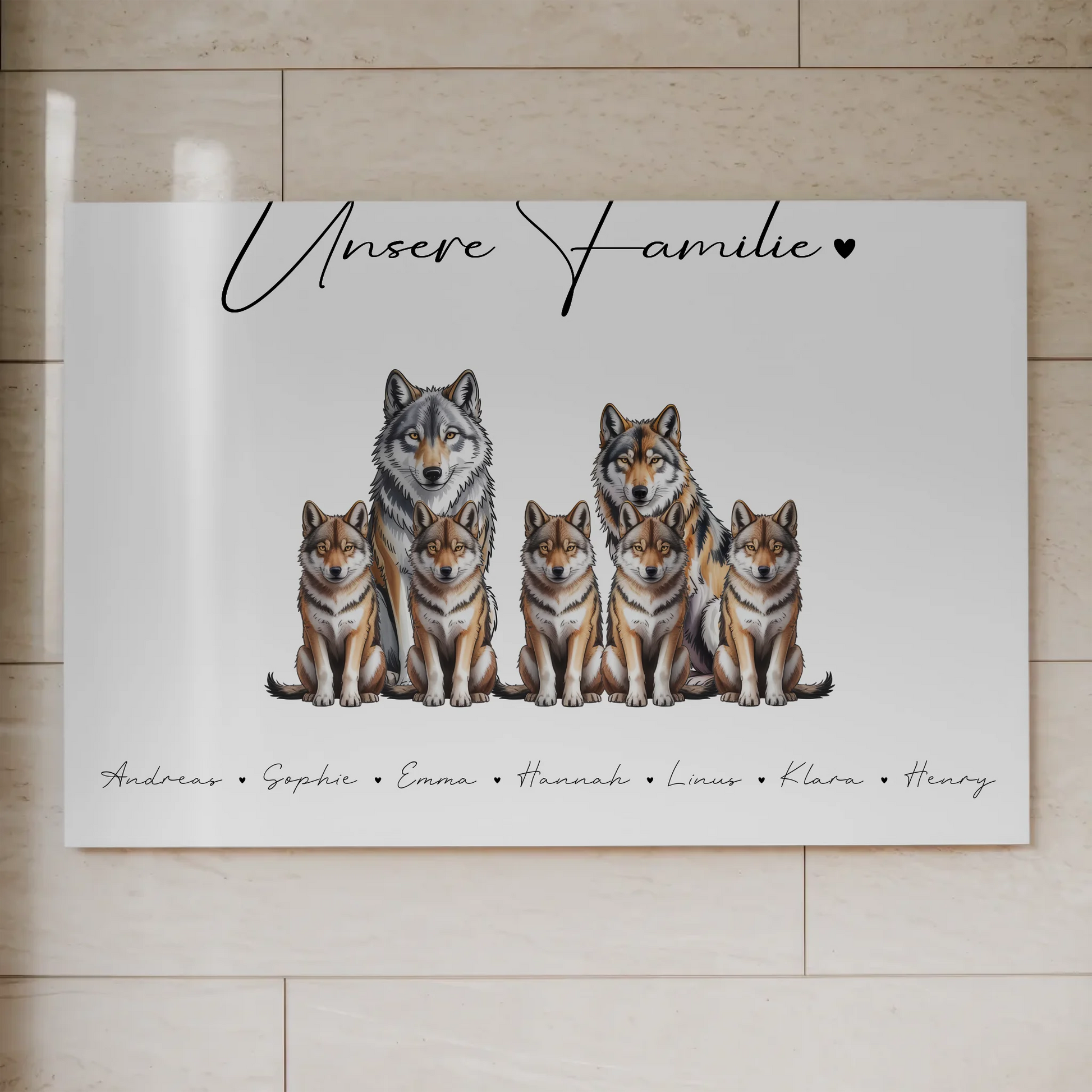 Familien Fotoboard Magnet Wandbild Mit Namen Wolf Familienporträt Geschenk für Mama Papa Oma Opa 1