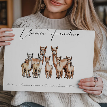 Fotoboard Mit Namen Familie Alpaka Familienporträt Geschenk für Papa Mama Oma Opa 3