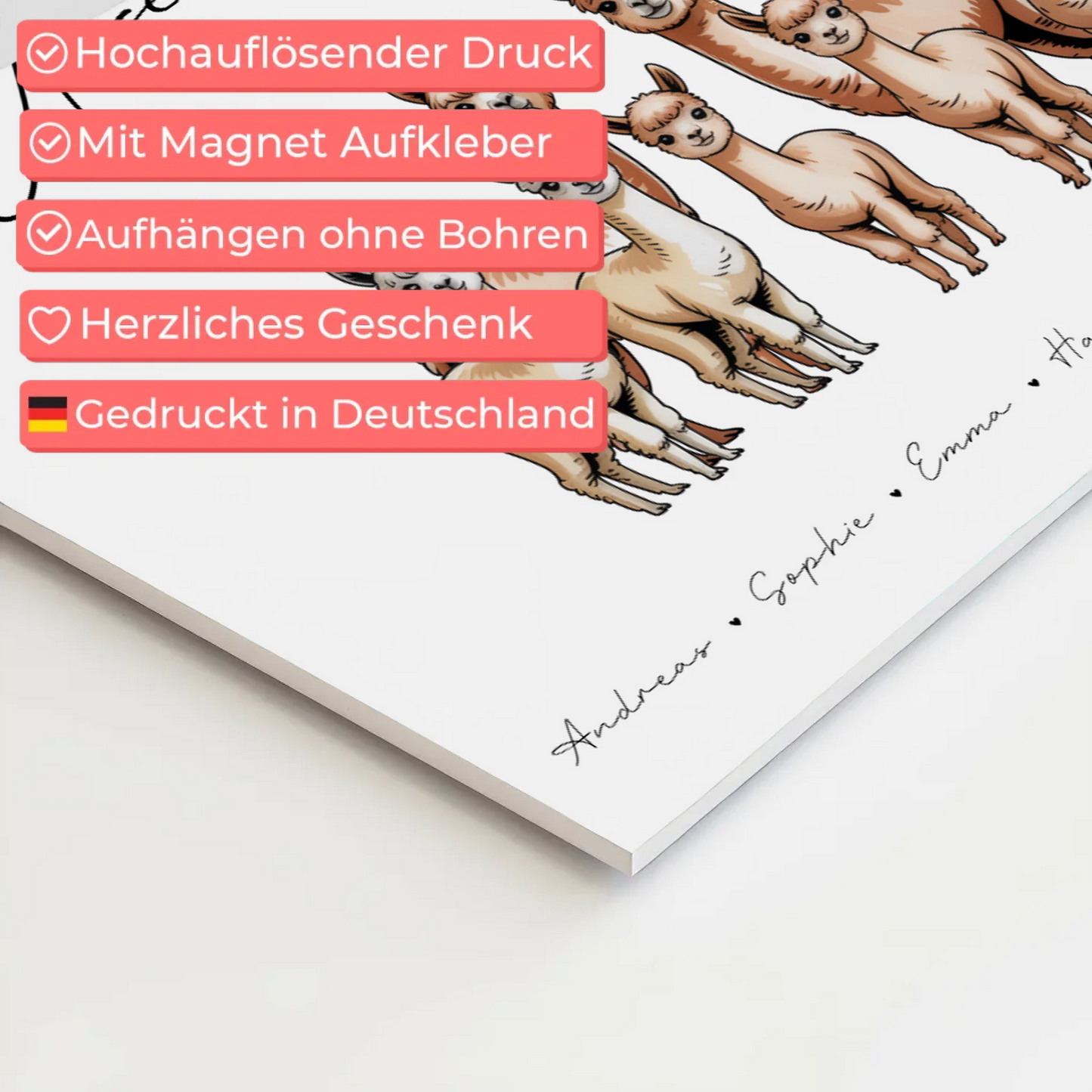 Fotoboard Mit Namen Familie Alpaka Familienporträt Geschenk für Papa Mama Oma Opa 4