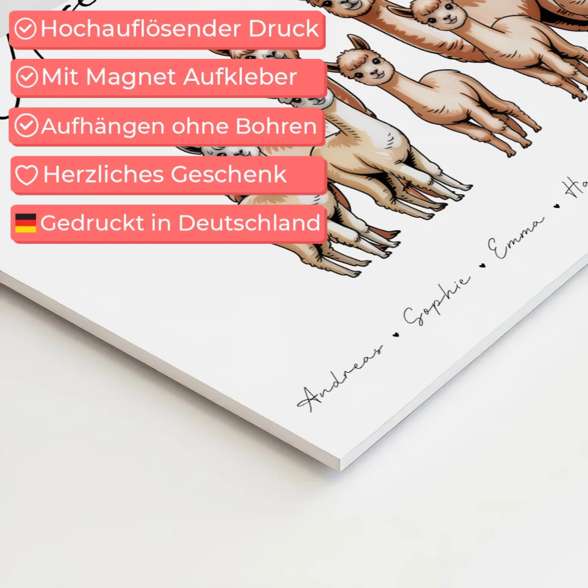 Fotoboard Mit Namen Familie Alpaka Familienporträt Geschenk für Papa Mama Oma Opa 4