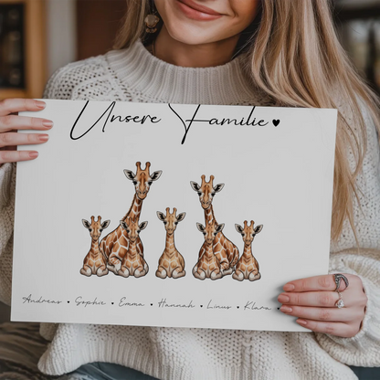 Familien Fotoboard Magnet PosterPersonalisiert Giraffe Familienporträt Geschenk für Papa Mama Oma Opa 3