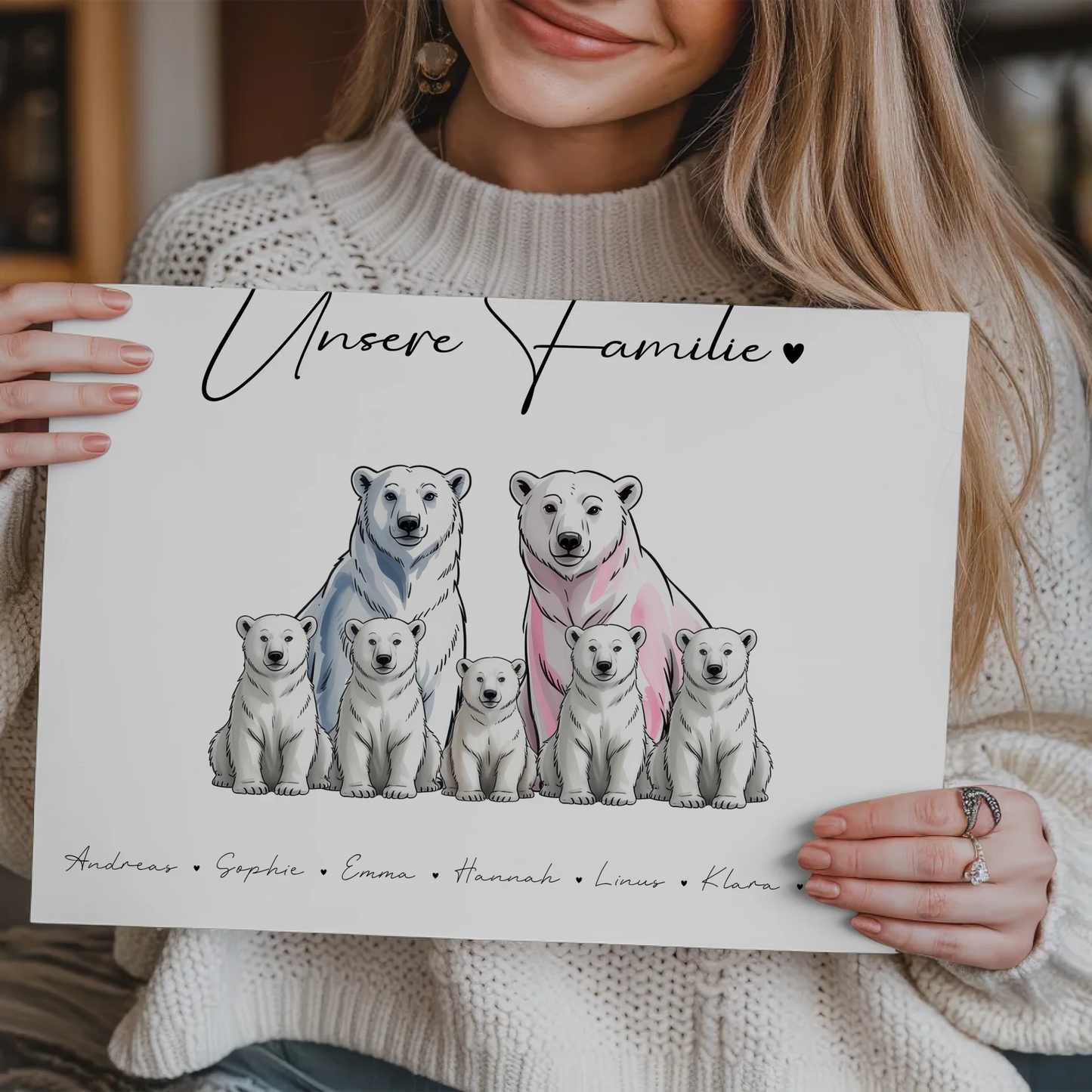 Fotoboard Familie Mit Namen Eisbären Familienporträt Geschenk für Oma Opa Mama Papa 3
