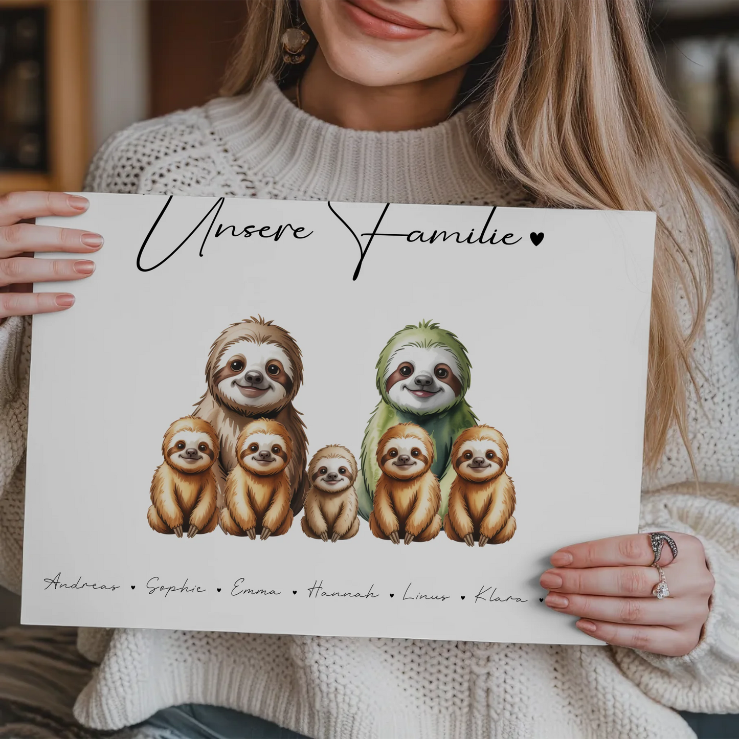 Fotoboard Wandbild Personalisiert Familie Faultier Familienporträt Geschenk für Oma Opa Mama Papa 3