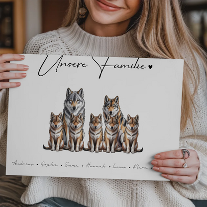 Familien Fotoboard Magnet Wandbild Mit Namen Wolf Familienporträt Geschenk für Mama Papa Oma Opa 3