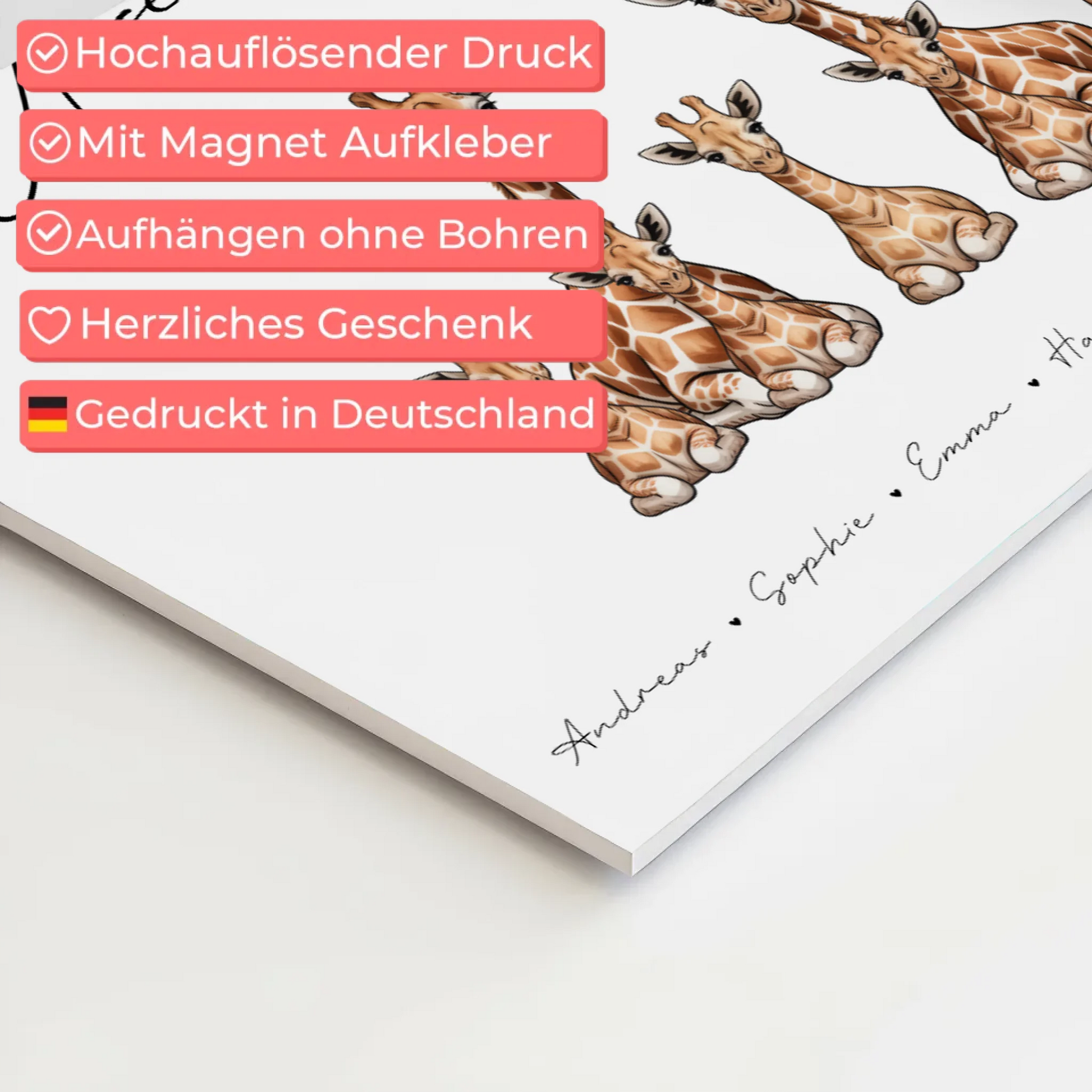 Familien Fotoboard Magnet PosterPersonalisiert Giraffe Familienporträt Geschenk für Papa Mama Oma Opa 4