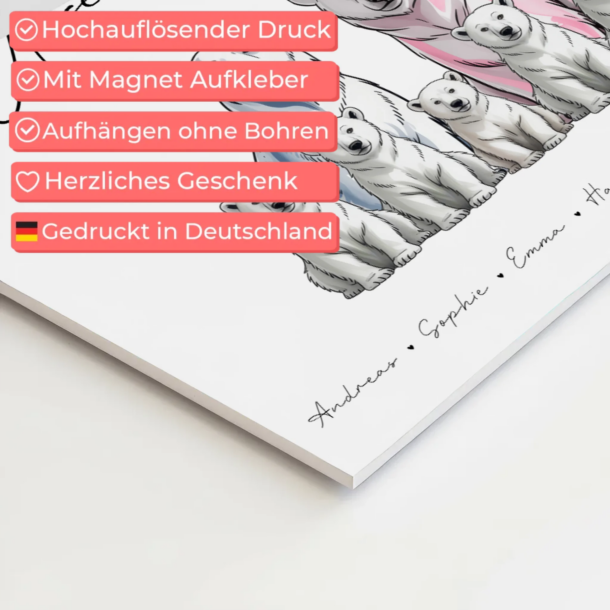 Fotoboard Familie Mit Namen Eisbären Familienporträt Geschenk für Oma Opa Mama Papa 4