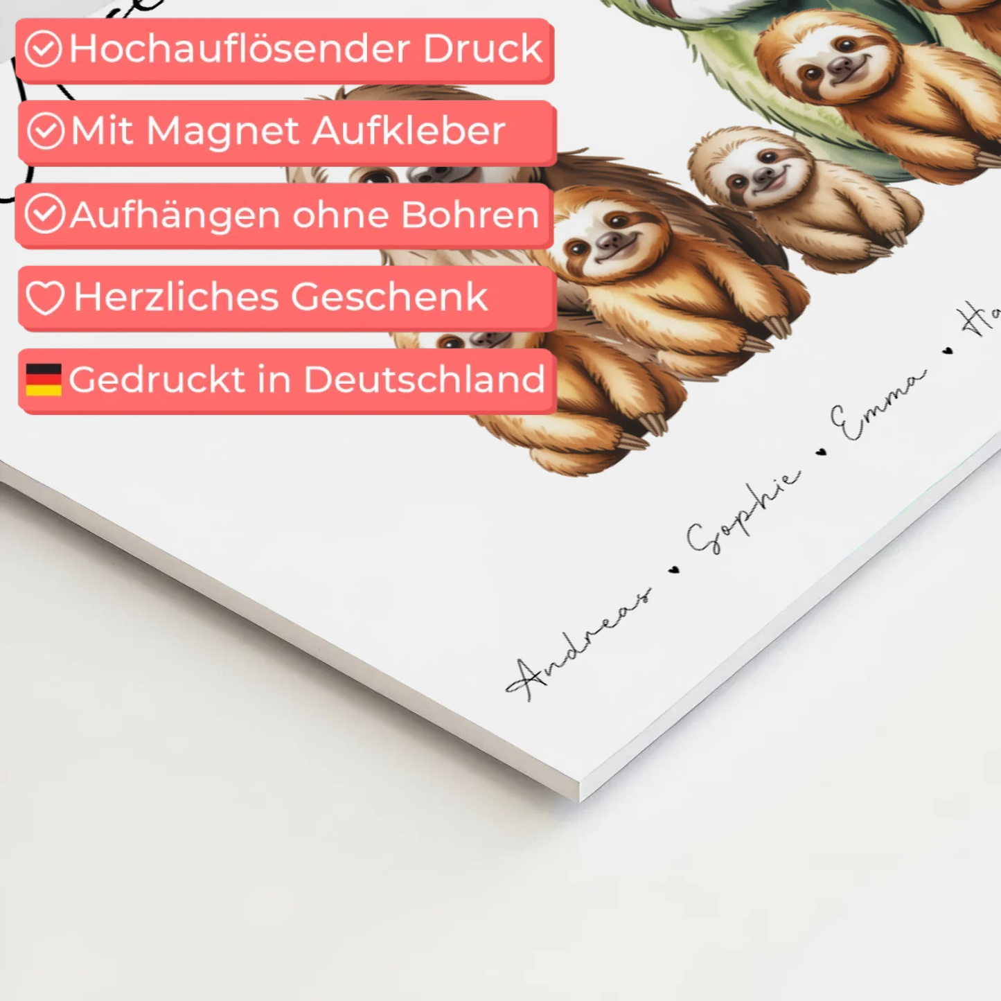 Fotoboard Wandbild Personalisiert Familie Faultier Familienporträt Geschenk für Oma Opa Mama Papa 4