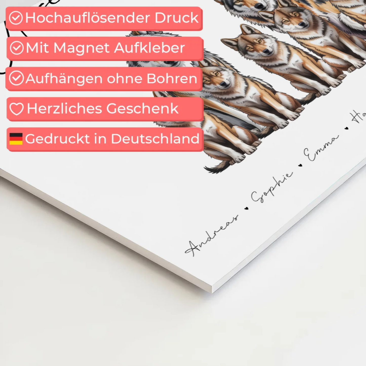 Familien Fotoboard Magnet Wandbild Mit Namen Wolf Familienporträt Geschenk für Mama Papa Oma Opa 4