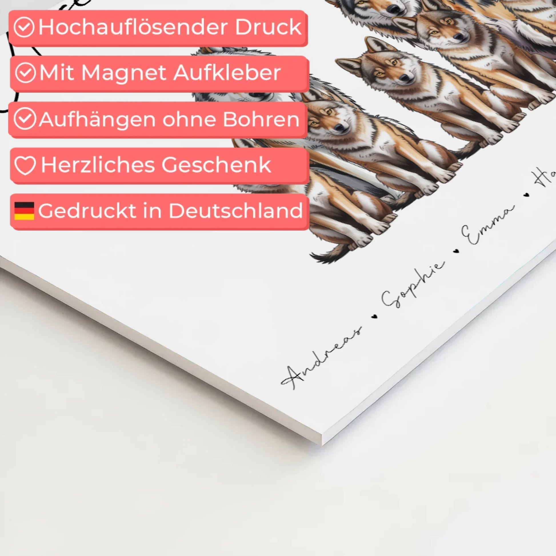 Familien Fotoboard Magnet Wandbild Mit Namen Wolf Familienporträt Geschenk für Mama Papa Oma Opa 4