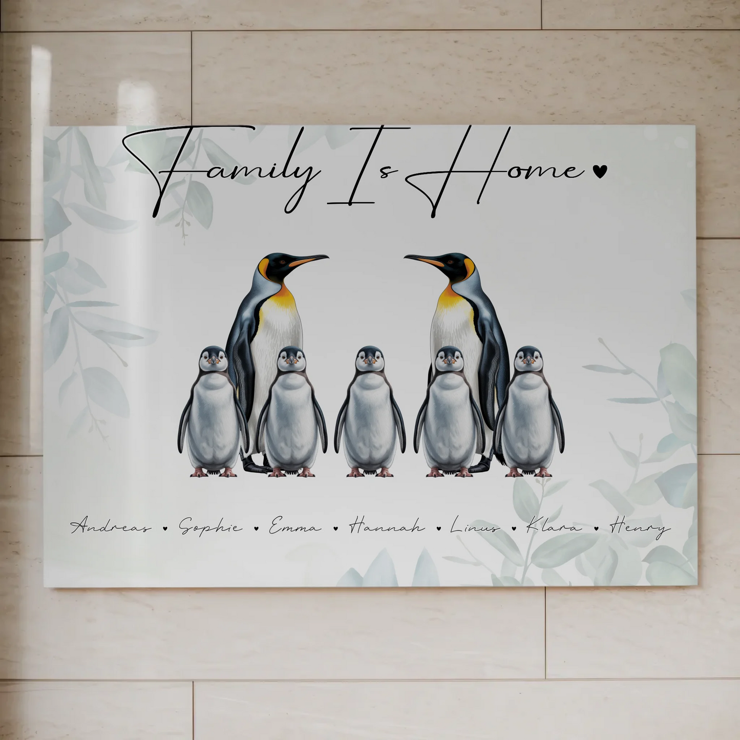 Familien Fotoboard Mit Namen Pinguin Familienporträt Geschenk für Mama Papa Oma Opa