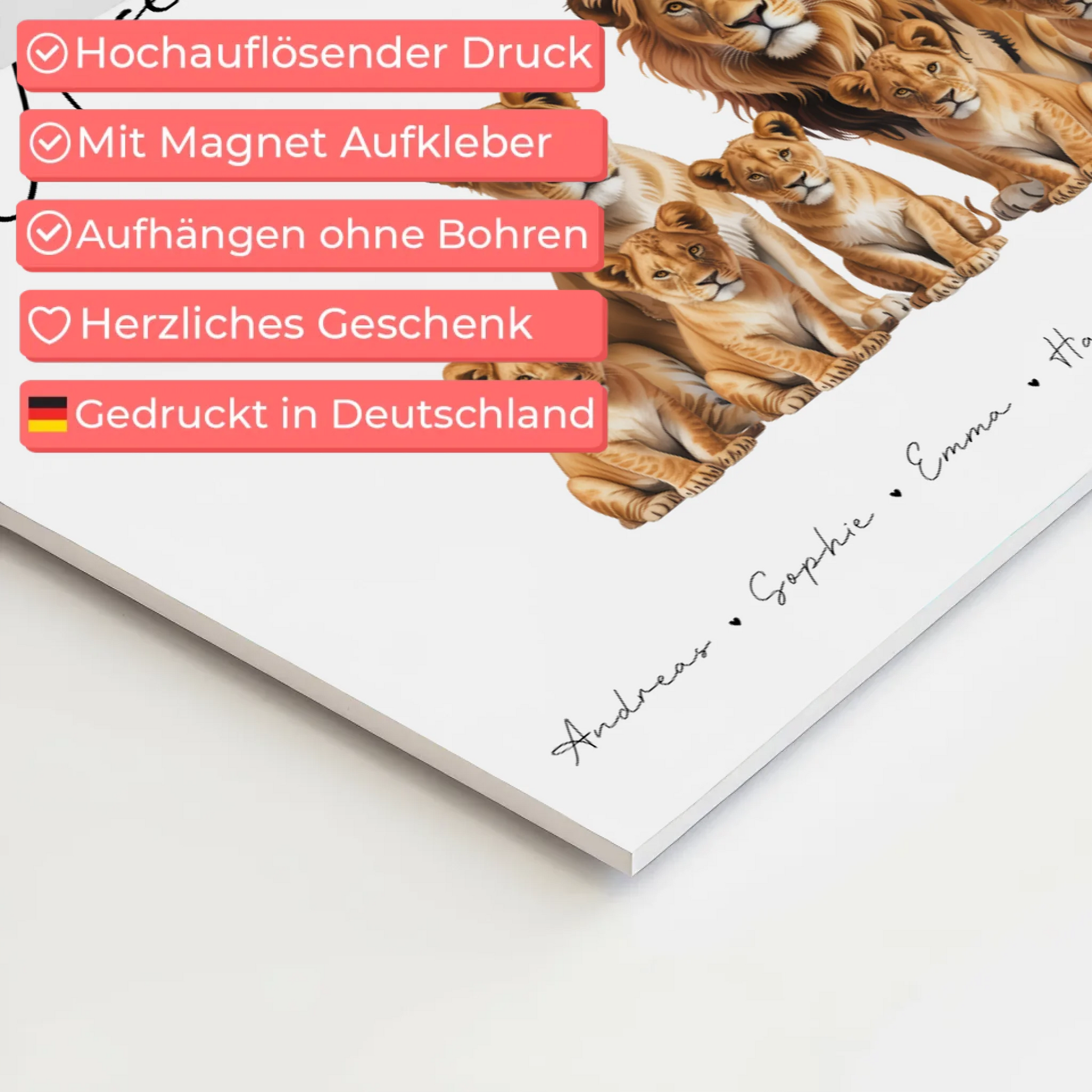 Familien Fotoboard gestalten Magnetisch Löwen Familienporträt Geschenk für Oma Opa Mama Papa 4