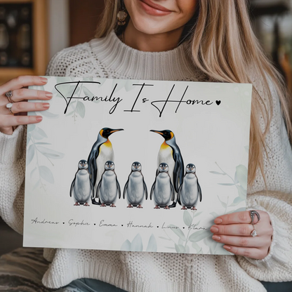Familien Fotoboard Mit Namen Pinguin Familienporträt Geschenk für Mama Papa Oma Opa
