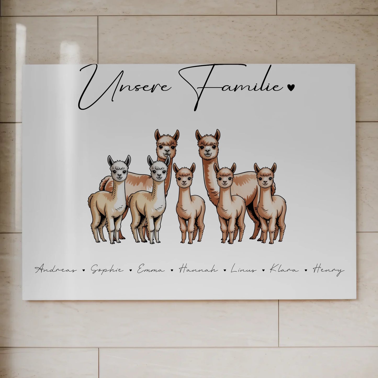 Fotoboard Mit Namen Familie Alpaka Familienporträt Geschenk für Papa Mama Oma Opa 7