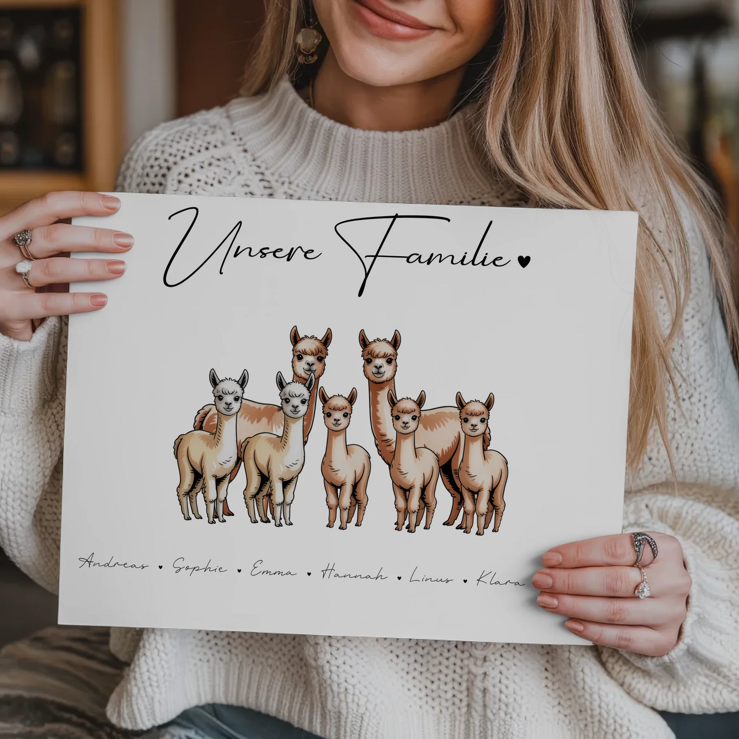 Fotoboard Mit Namen Familie Alpaka Familienporträt Geschenk für Papa Mama Oma Opa 9