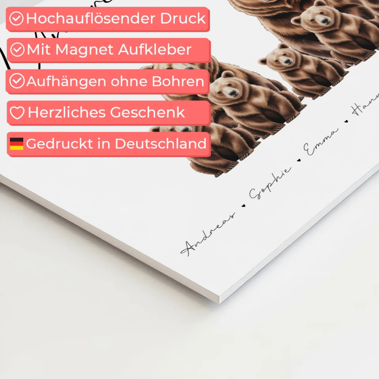 Familien Fotoboard Braunbären Familienporträt Geschenk für Mama Papa Oma Opa 10