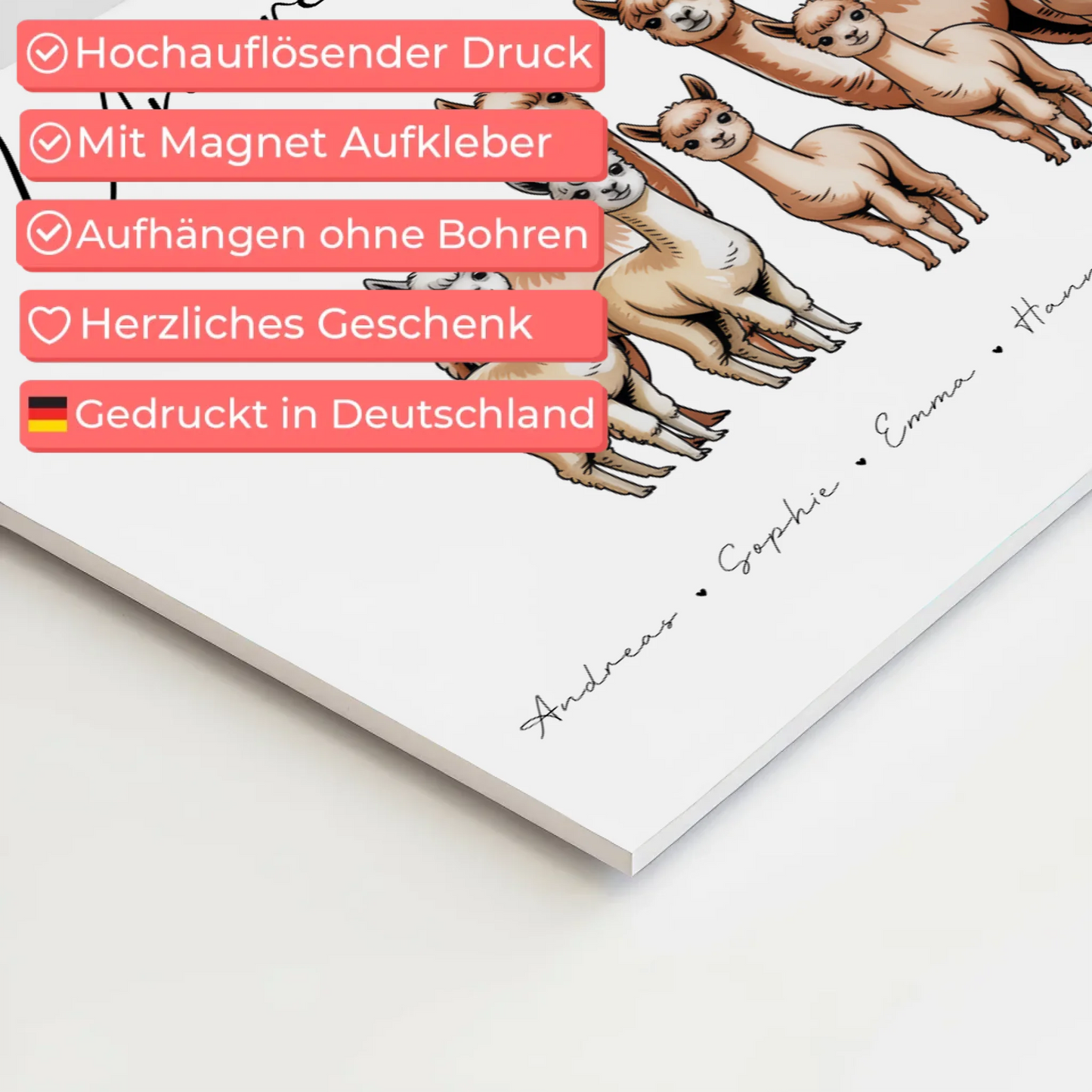 Fotoboard Mit Namen Familie Alpaka Familienporträt Geschenk für Papa Mama Oma Opa 10