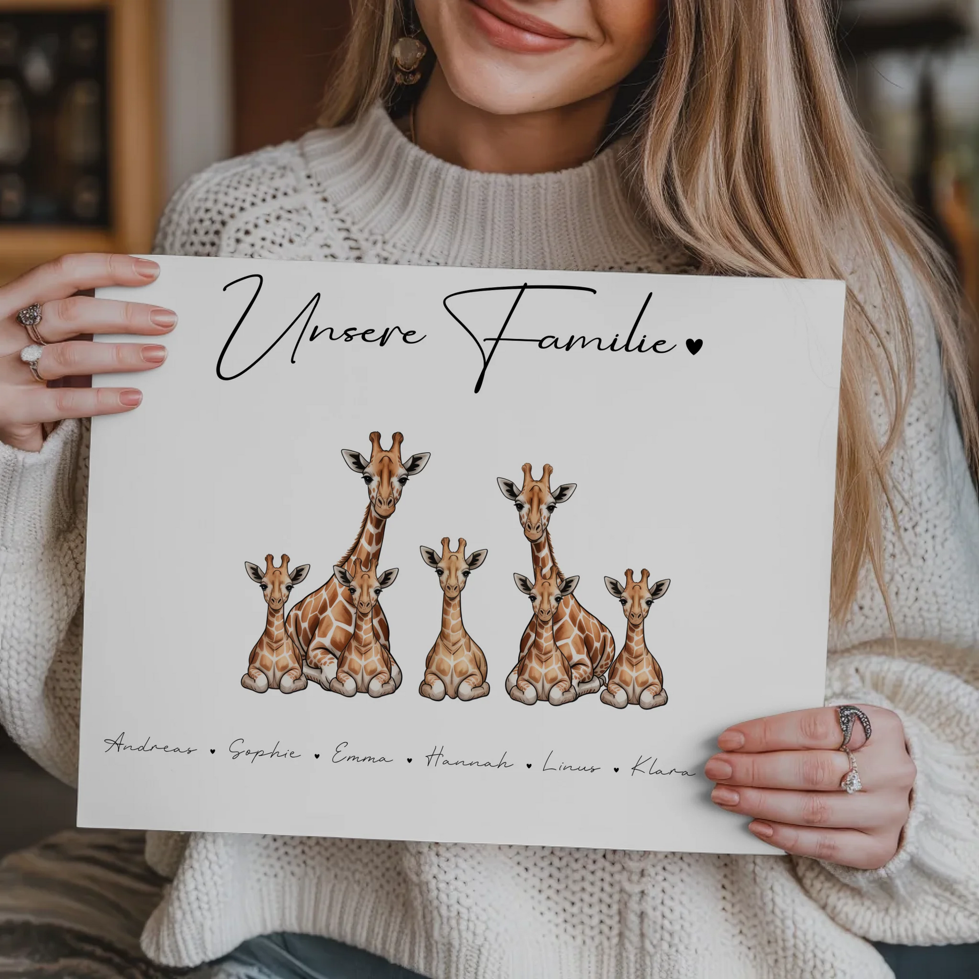 Familien Fotoboard Magnet PosterPersonalisiert Giraffe Familienporträt Geschenk für Papa Mama Oma Opa 9