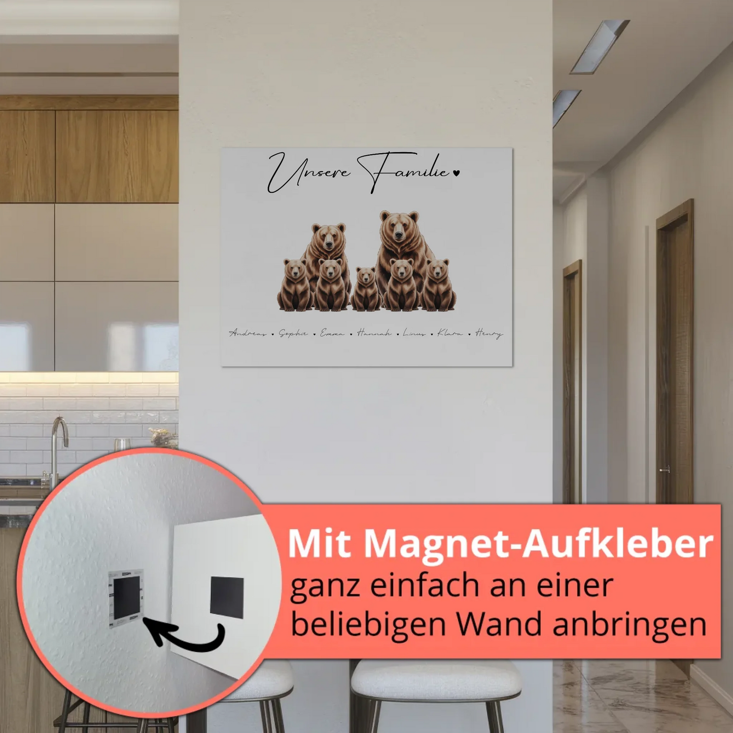 Familien Fotoboard Braunbären Familienporträt Geschenk für Mama Papa Oma Opa