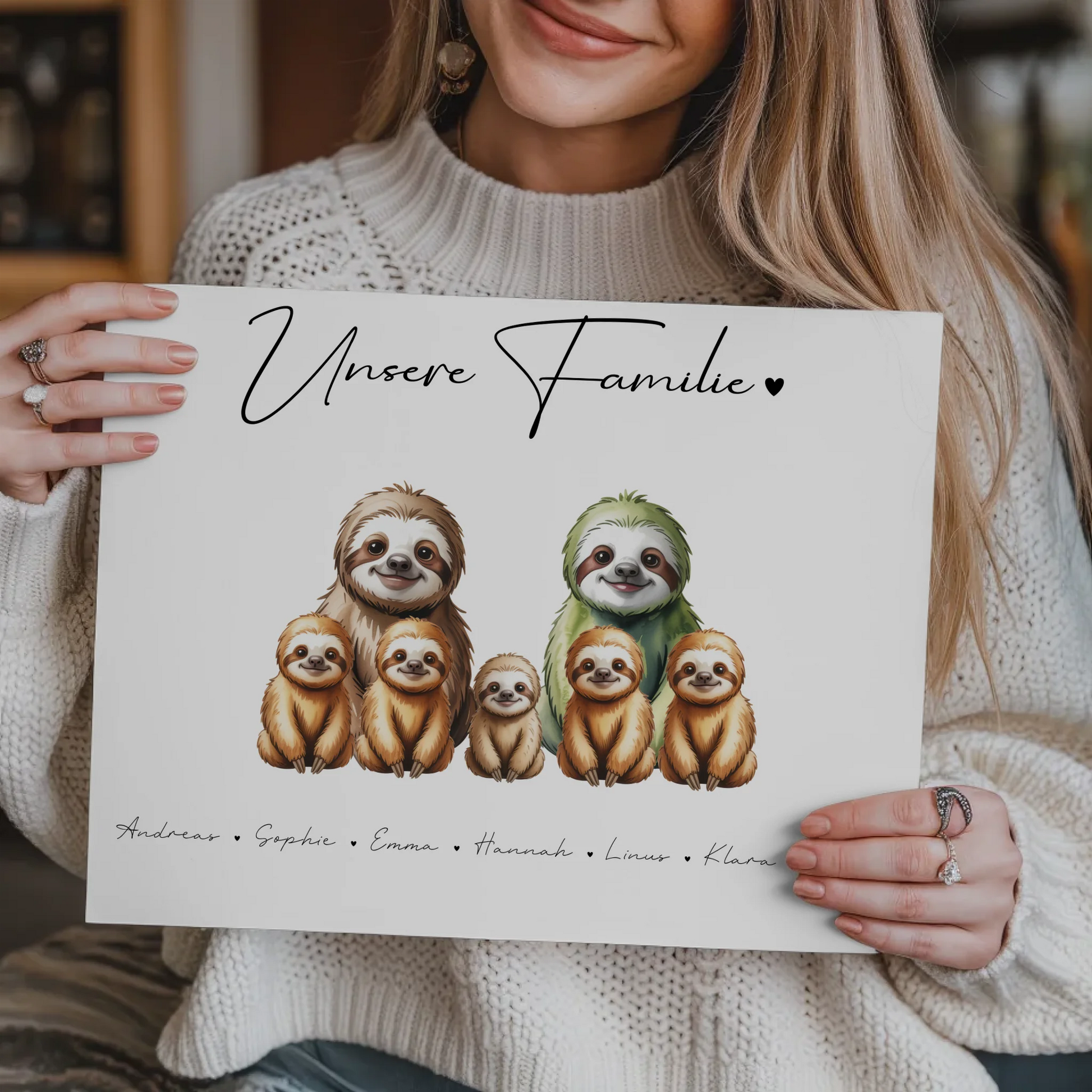 Fotoboard Wandbild Personalisiert Familie Faultier Familienporträt Geschenk für Oma Opa Mama Papa 9