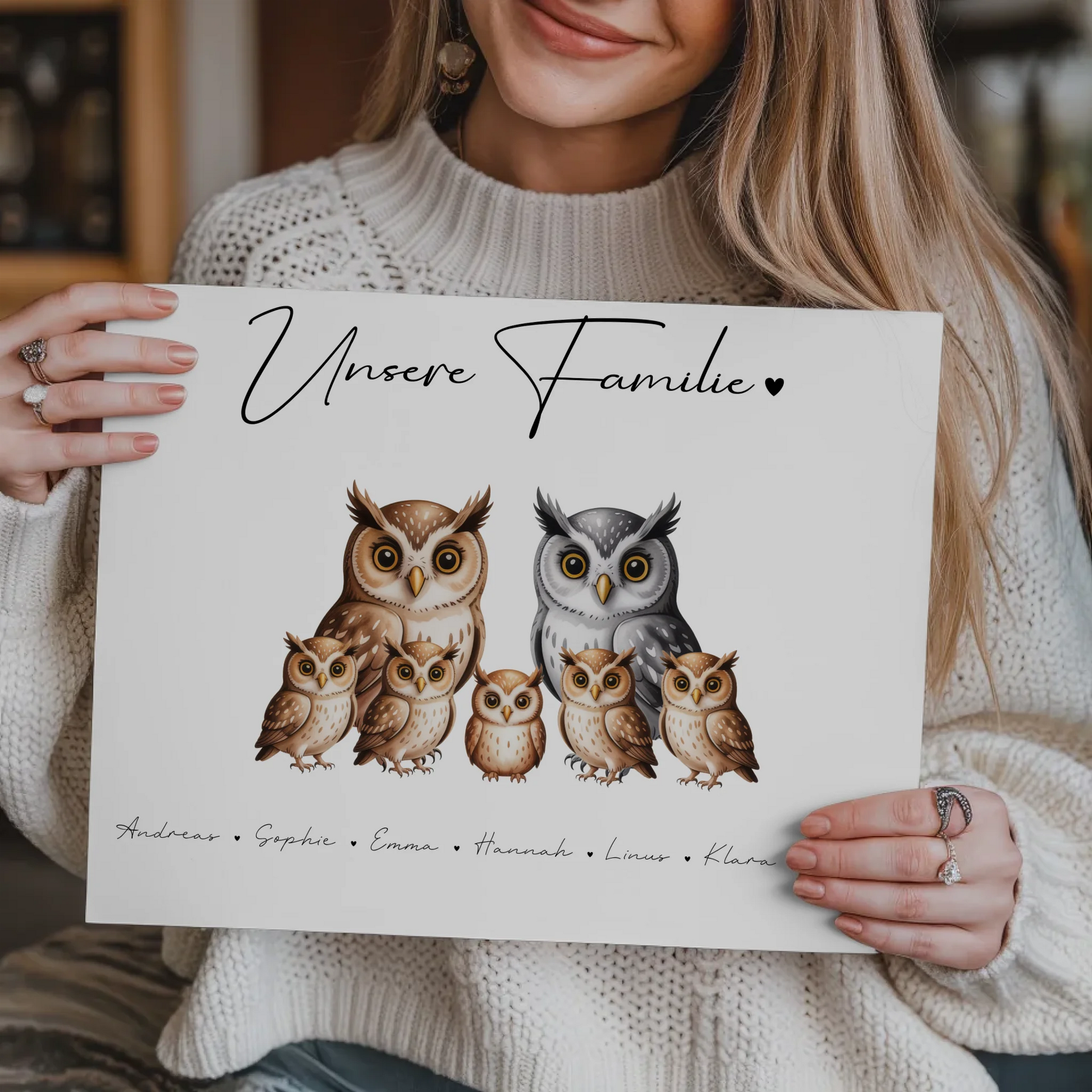 Fotoboard Magnet Poster Familie Eulen Familienporträt Geschenk für Mama Papa Oma Opa 9