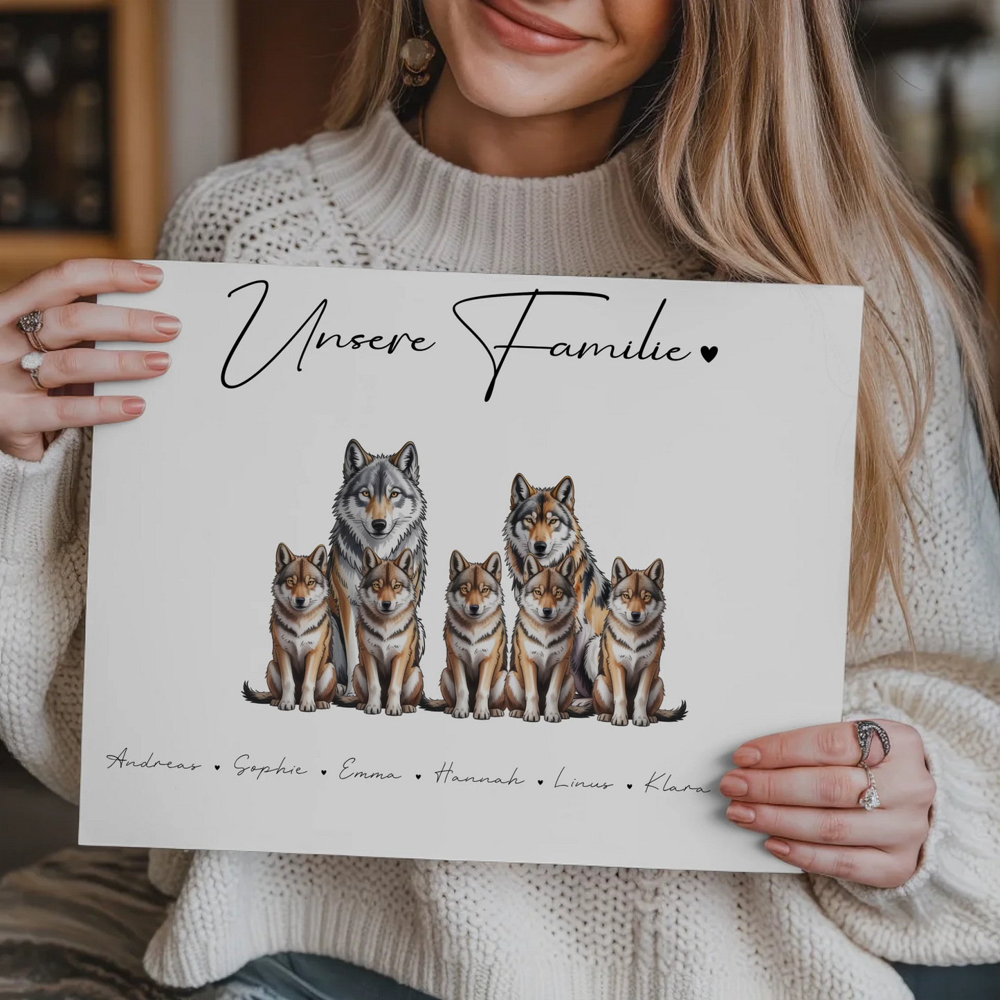 Familien Fotoboard Magnet Wandbild Mit Namen Wolf Familienporträt Geschenk für Mama Papa Oma Opa 9