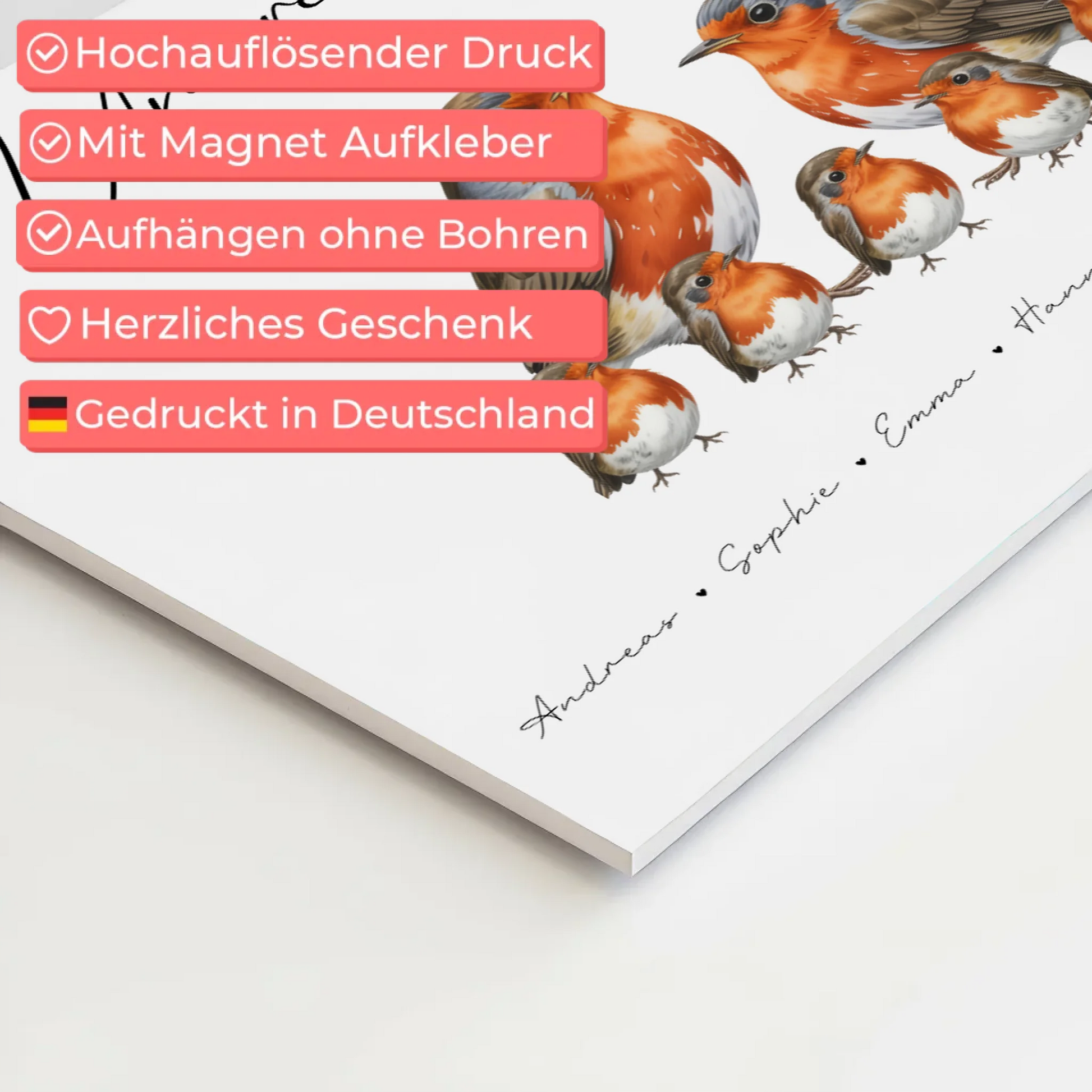 Magnetisches Fotoboard Sprüche Familie Rotkehlchen Familienporträt Geschenk für Oma Opa Mama Papa 10