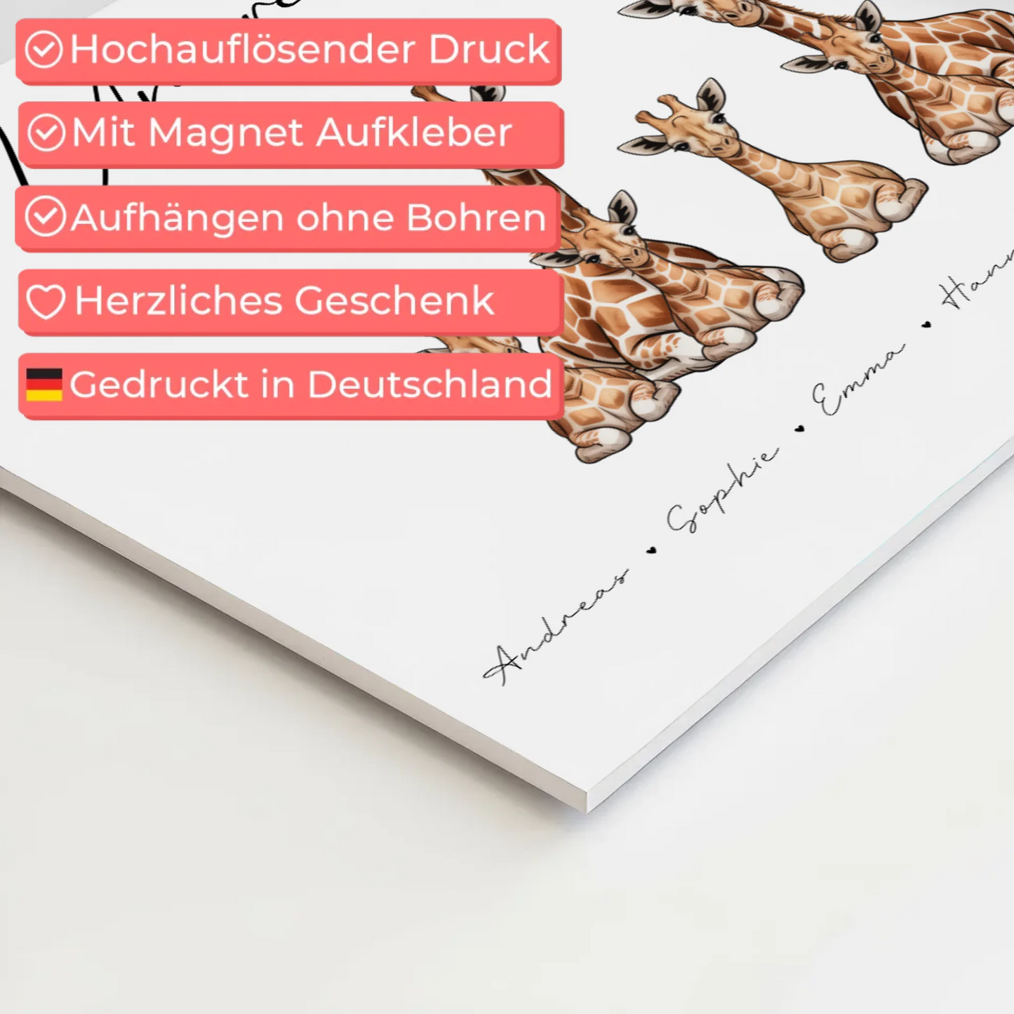 Familien Fotoboard Magnet PosterPersonalisiert Giraffe Familienporträt Geschenk für Papa Mama Oma Opa 10