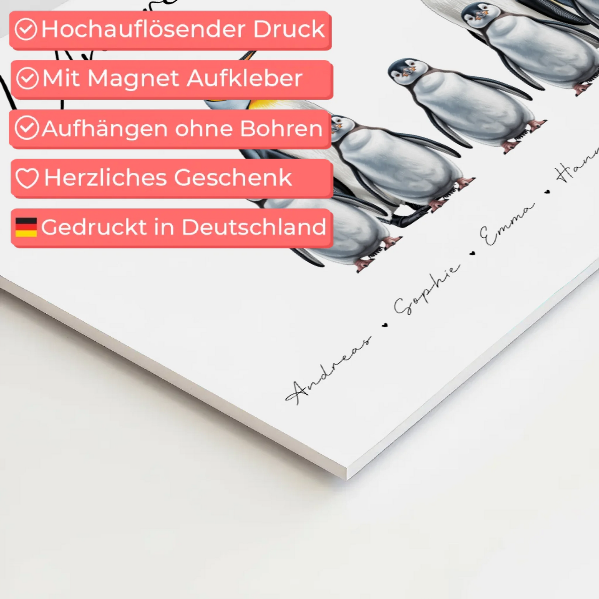 Familien Fotoboard Magnetisch Pinguin Familienporträt Geschenk für Oma Opa Mama Papa 10