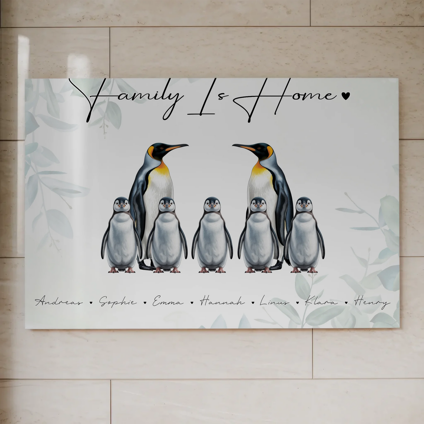 Familien Fotoboard Mit Namen Pinguin Familienporträt Geschenk für Mama Papa Oma Opa