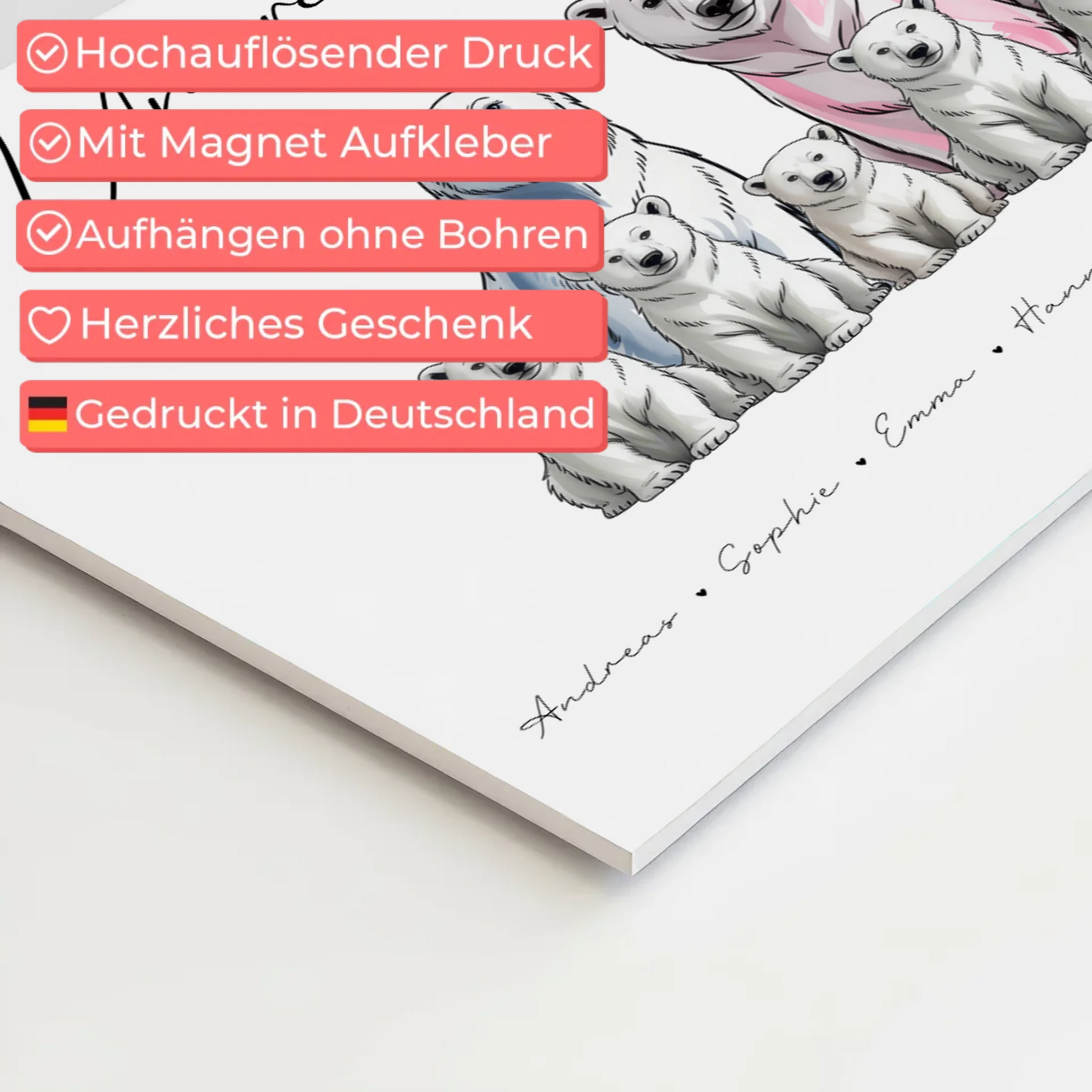 Fotoboard Familie Mit Namen Eisbären Familienporträt Geschenk für Oma Opa Mama Papa 10
