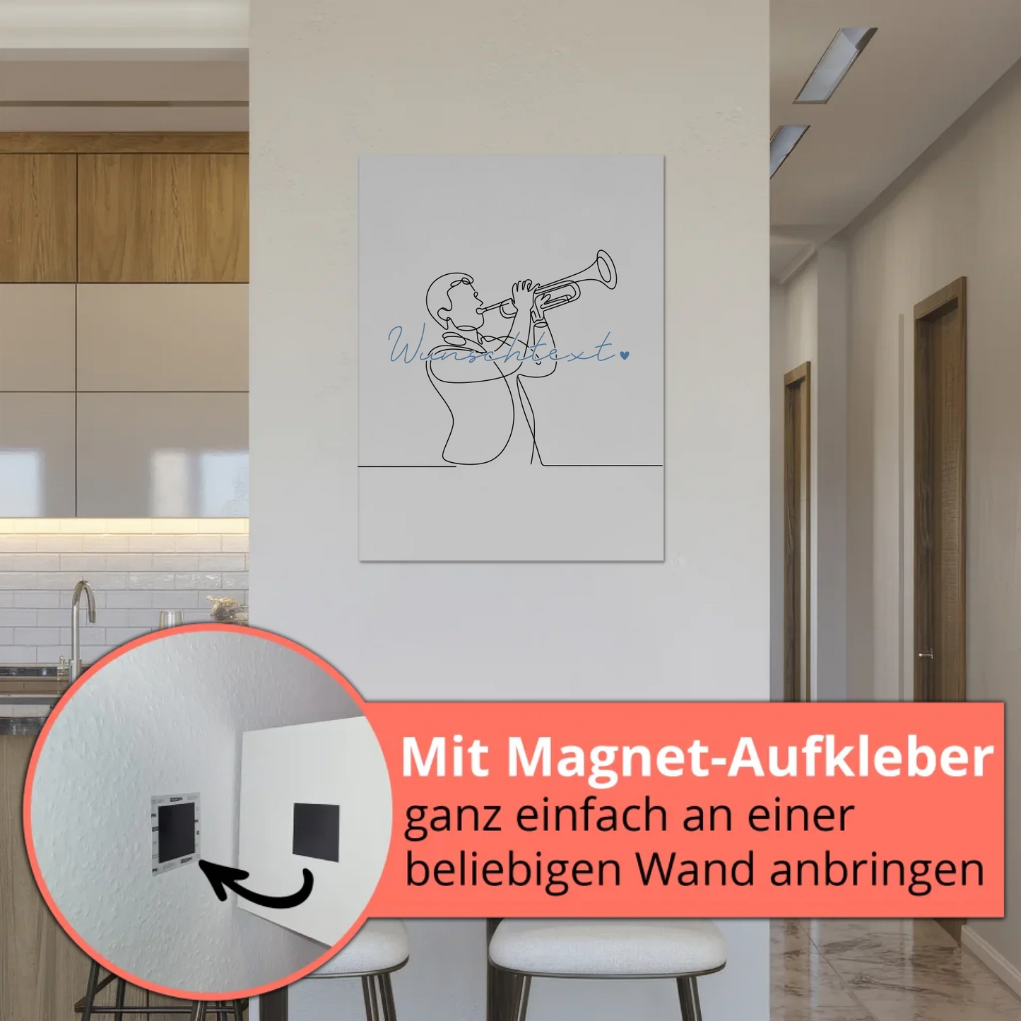 Lineart Fotoboard Magnet Wandbild Trompete Geschenk Sohn & Bruder