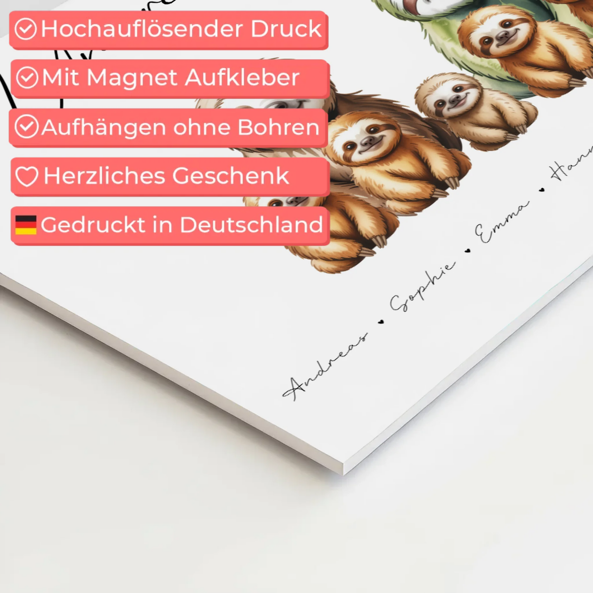 Fotoboard Wandbild Personalisiert Familie Faultier Familienporträt Geschenk für Oma Opa Mama Papa 10