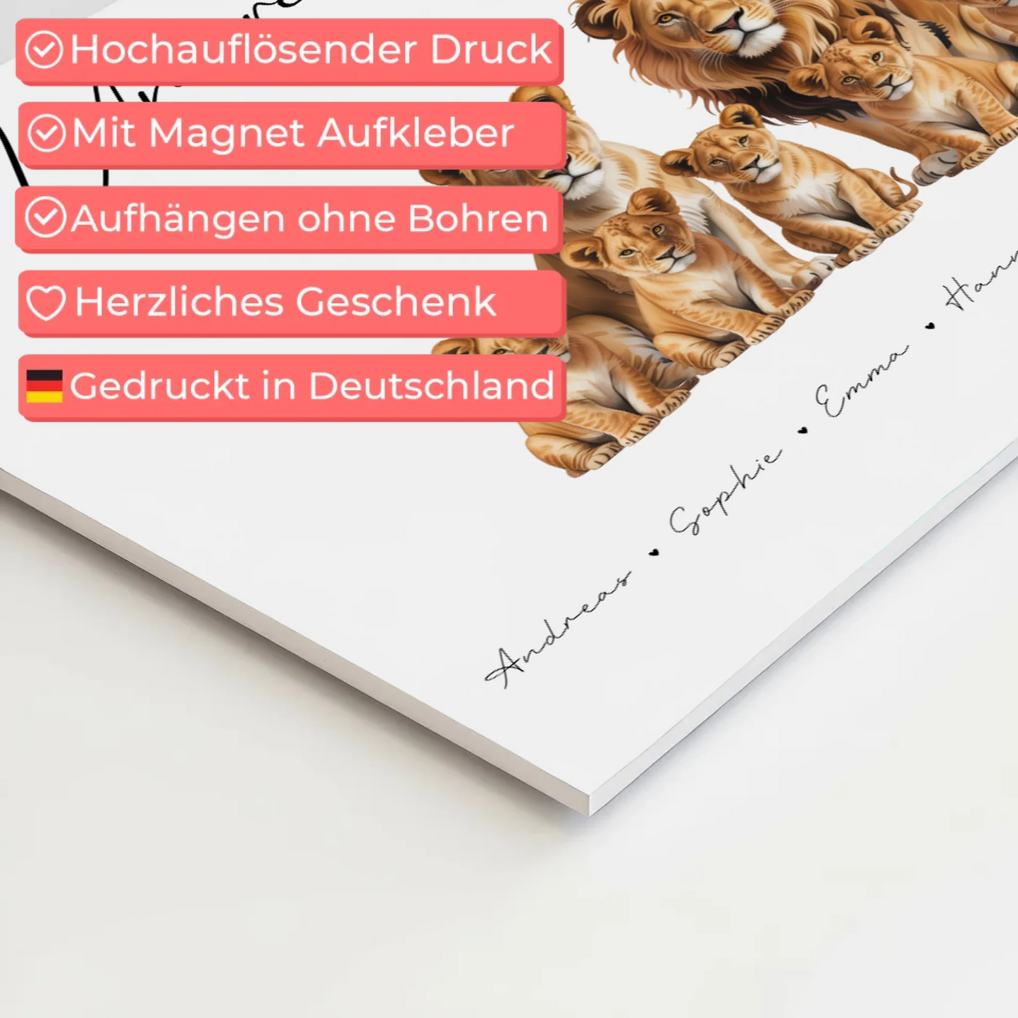 Familien Fotoboard gestalten Magnetisch Löwen Familienporträt Geschenk für Oma Opa Mama Papa 10