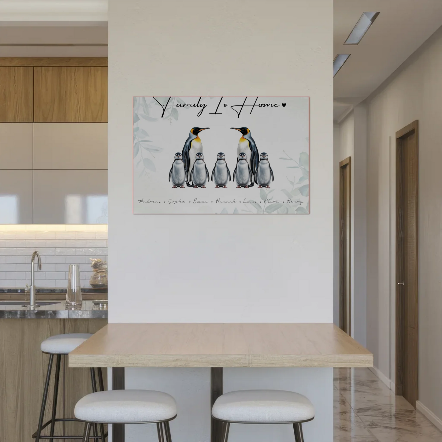 Familien Fotoboard Mit Namen Pinguin Familienporträt Geschenk für Mama Papa Oma Opa