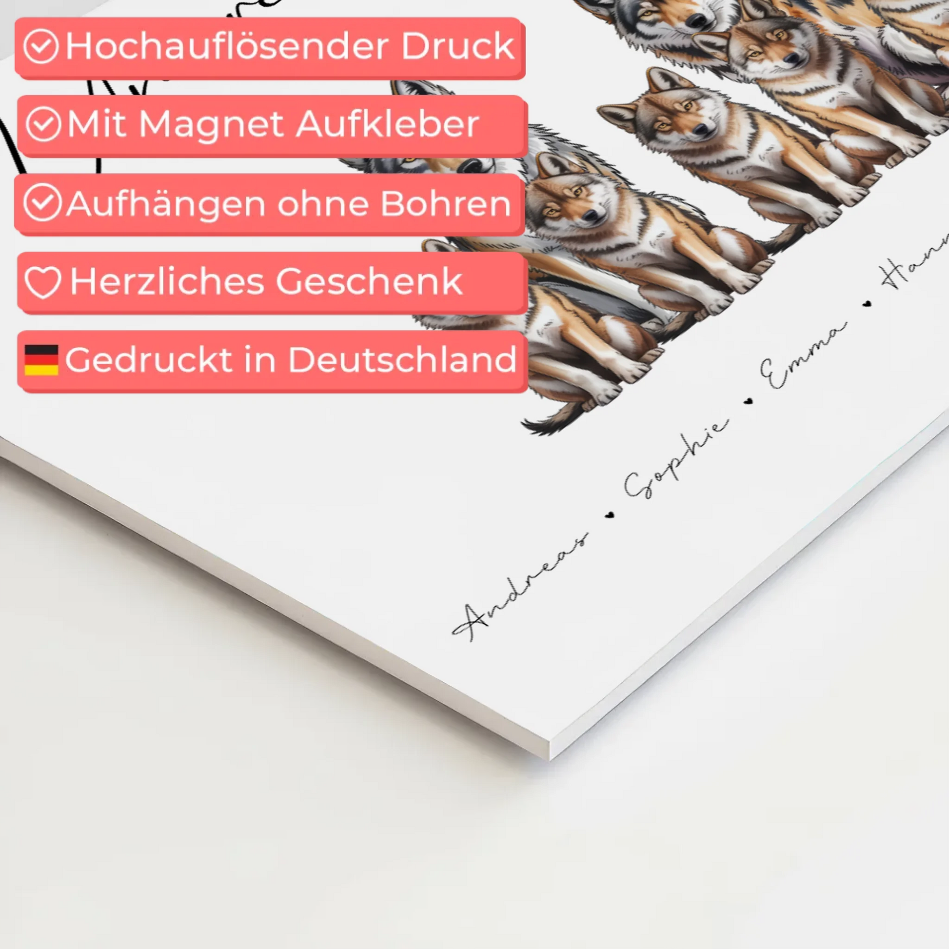 Familien Fotoboard Magnet Wandbild Mit Namen Wolf Familienporträt Geschenk für Mama Papa Oma Opa 10