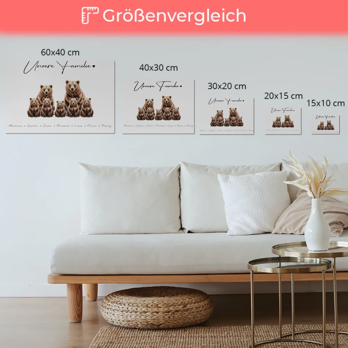 Familien Fotoboard Braunbären Familienporträt Geschenk für Mama Papa Oma Opa