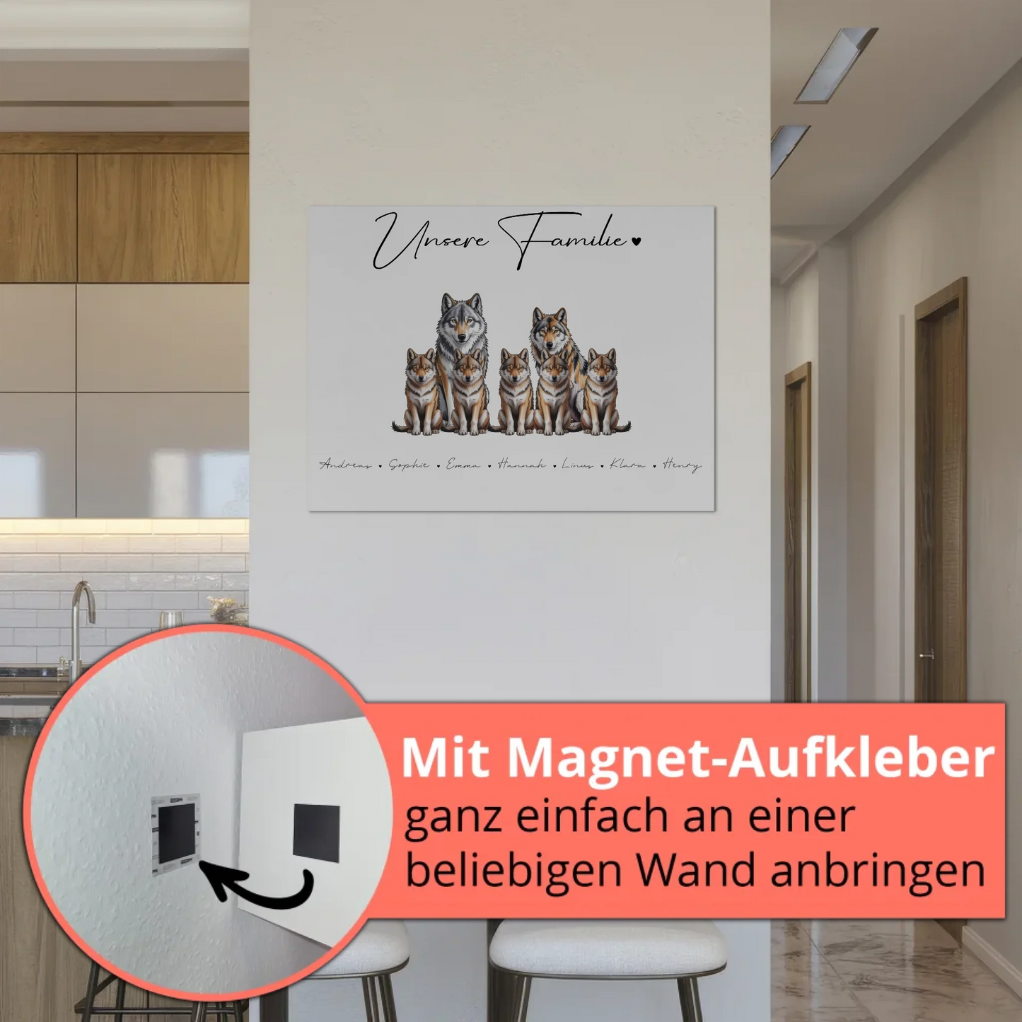 Familien Fotoboard Magnet Wandbild Mit Namen Wolf Familienporträt Geschenk für Mama Papa Oma Opa