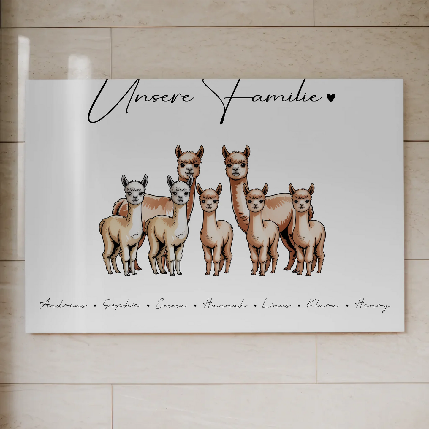 Fotoboard Mit Namen Familie Alpaka Familienporträt Geschenk für Papa Mama Oma Opa