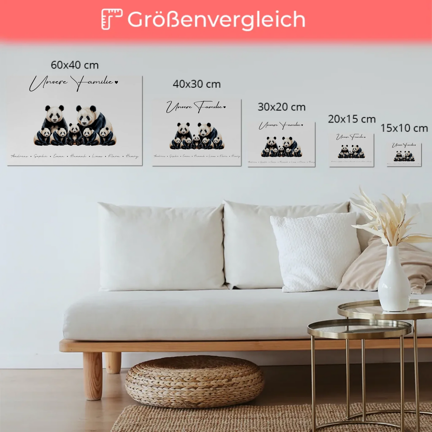 Fotoboard Magnet Poster Familie Panda Familienporträt Geschenk für Papa Mama Oma Opa