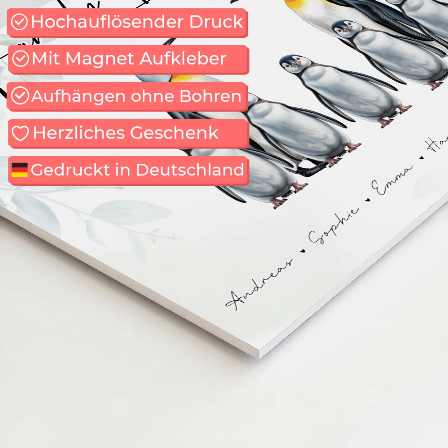 Familien Fotoboard Mit Namen Pinguin Familienporträt Geschenk für Mama Papa Oma Opa