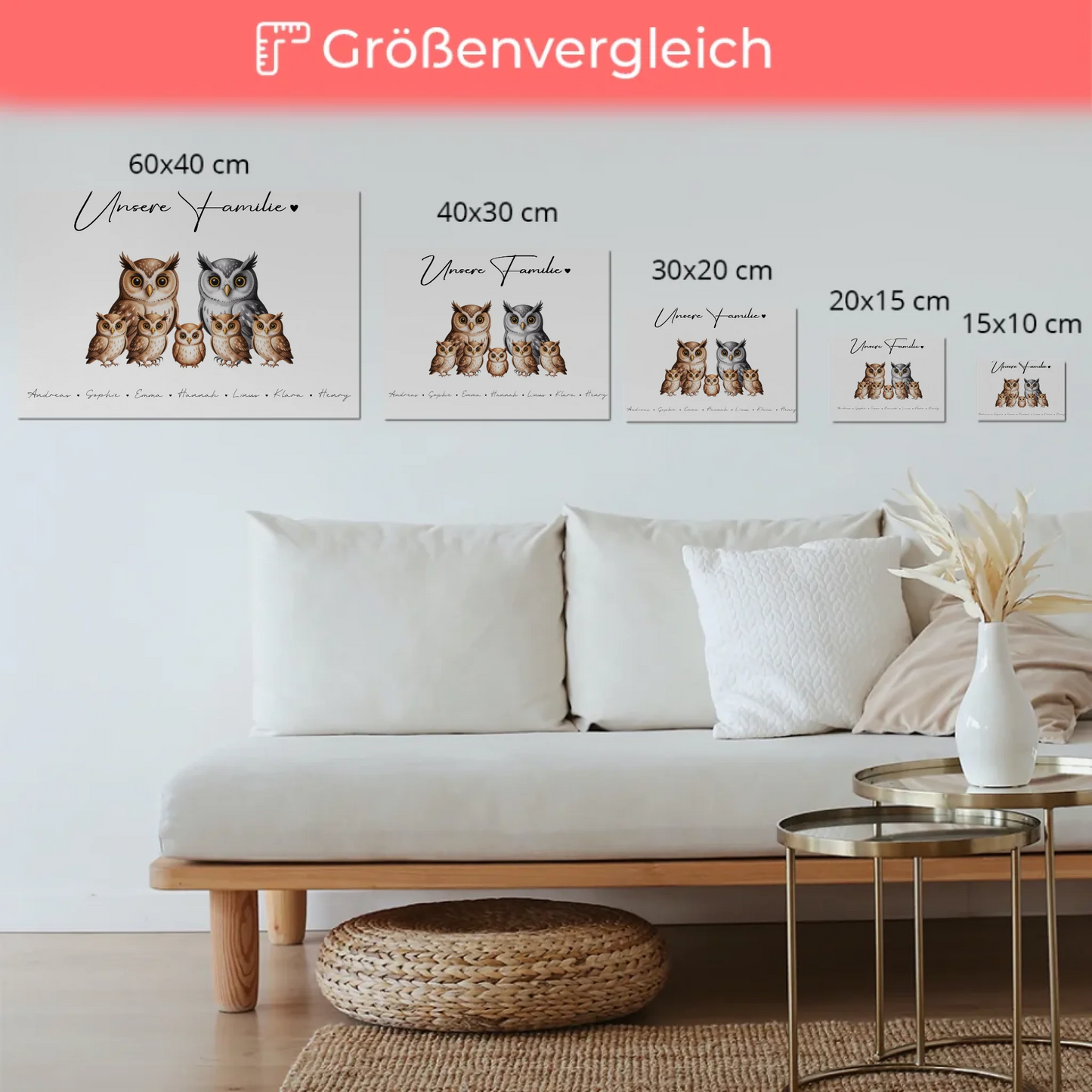 Fotoboard Magnet Poster Familie Eulen Familienporträt Geschenk für Mama Papa Oma Opa