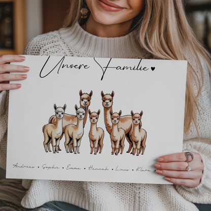Fotoboard Mit Namen Familie Alpaka Familienporträt Geschenk für Papa Mama Oma Opa