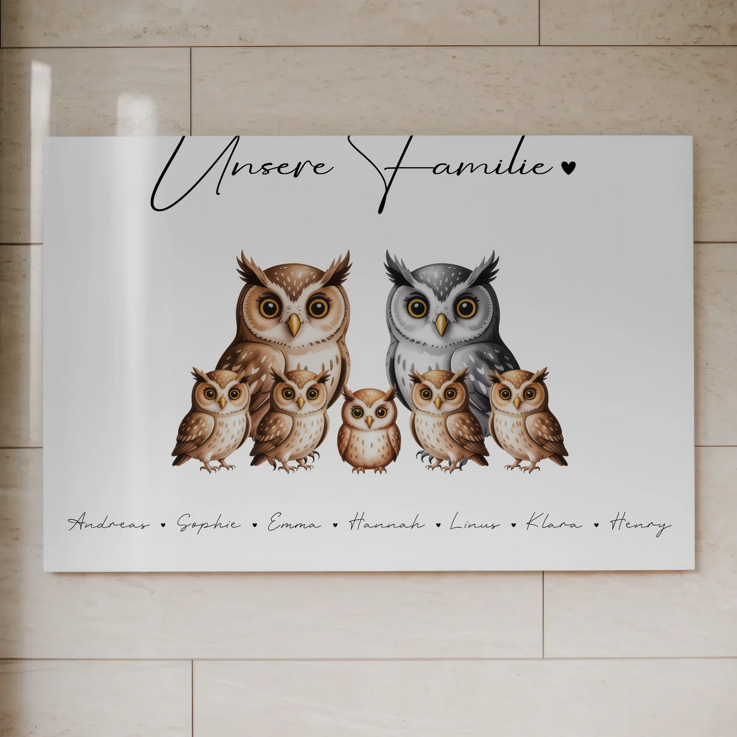 Fotoboard Magnet Poster Familie Eulen Familienporträt Geschenk für Mama Papa Oma Opa