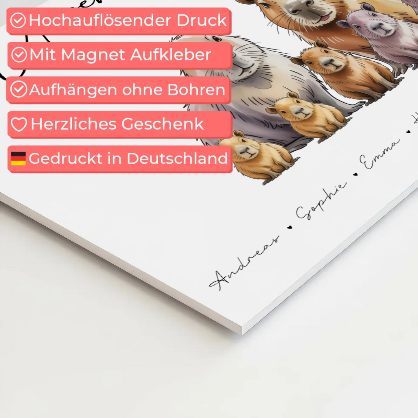 Familien Fotoboard Mit Namen Capybara Familienporträt Geschenk für Oma Opa Mama Papa