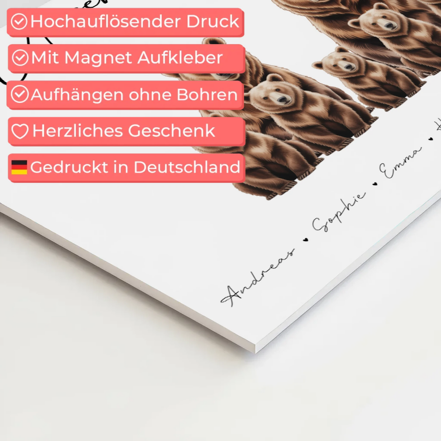 Familien Fotoboard Braunbären Familienporträt Geschenk für Mama Papa Oma Opa