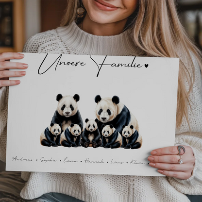 Fotoboard Magnet Poster Familie Panda Familienporträt Geschenk für Papa Mama Oma Opa